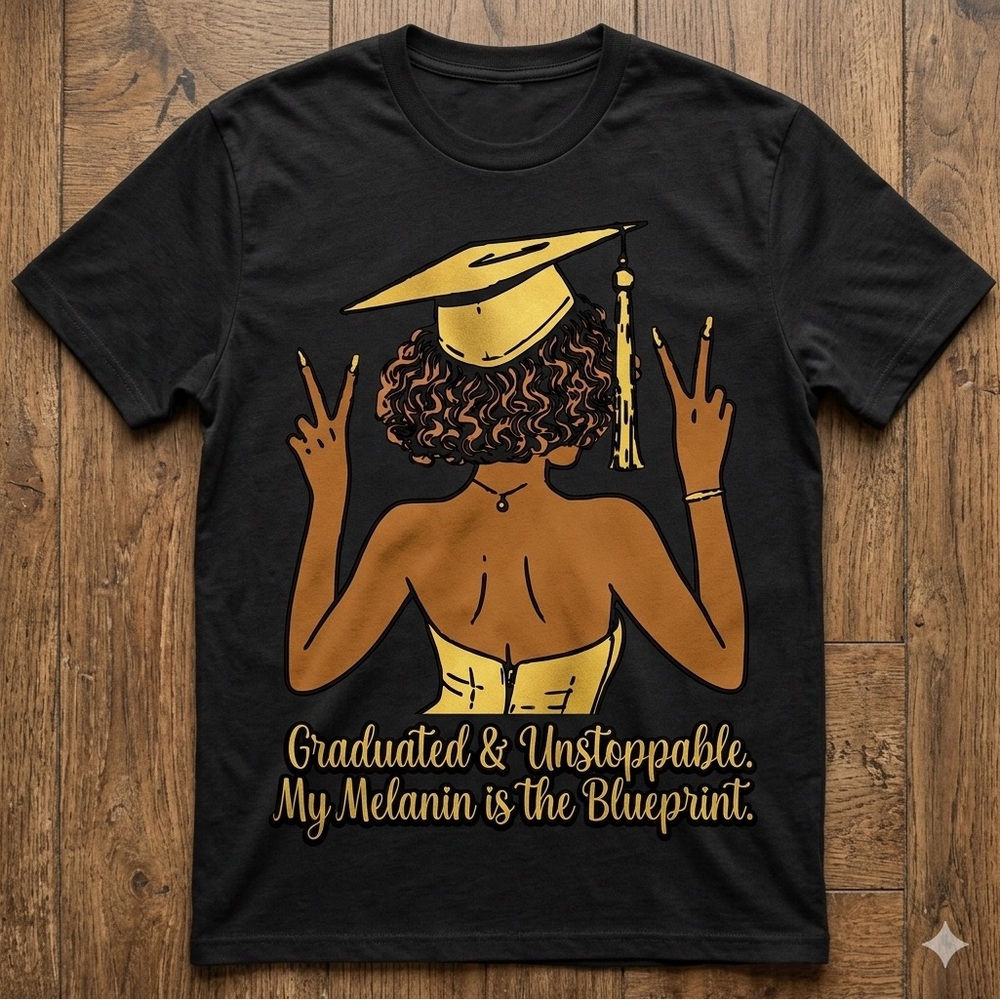 Graduated & Unstoppable Melanin Graphic Tee - Black
